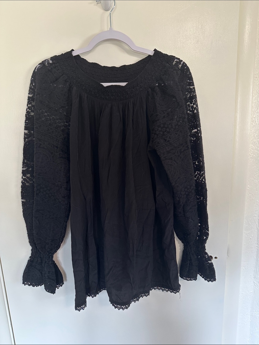 Double D Ranch Black Lace-Sleeve Boho Tunic Size Large